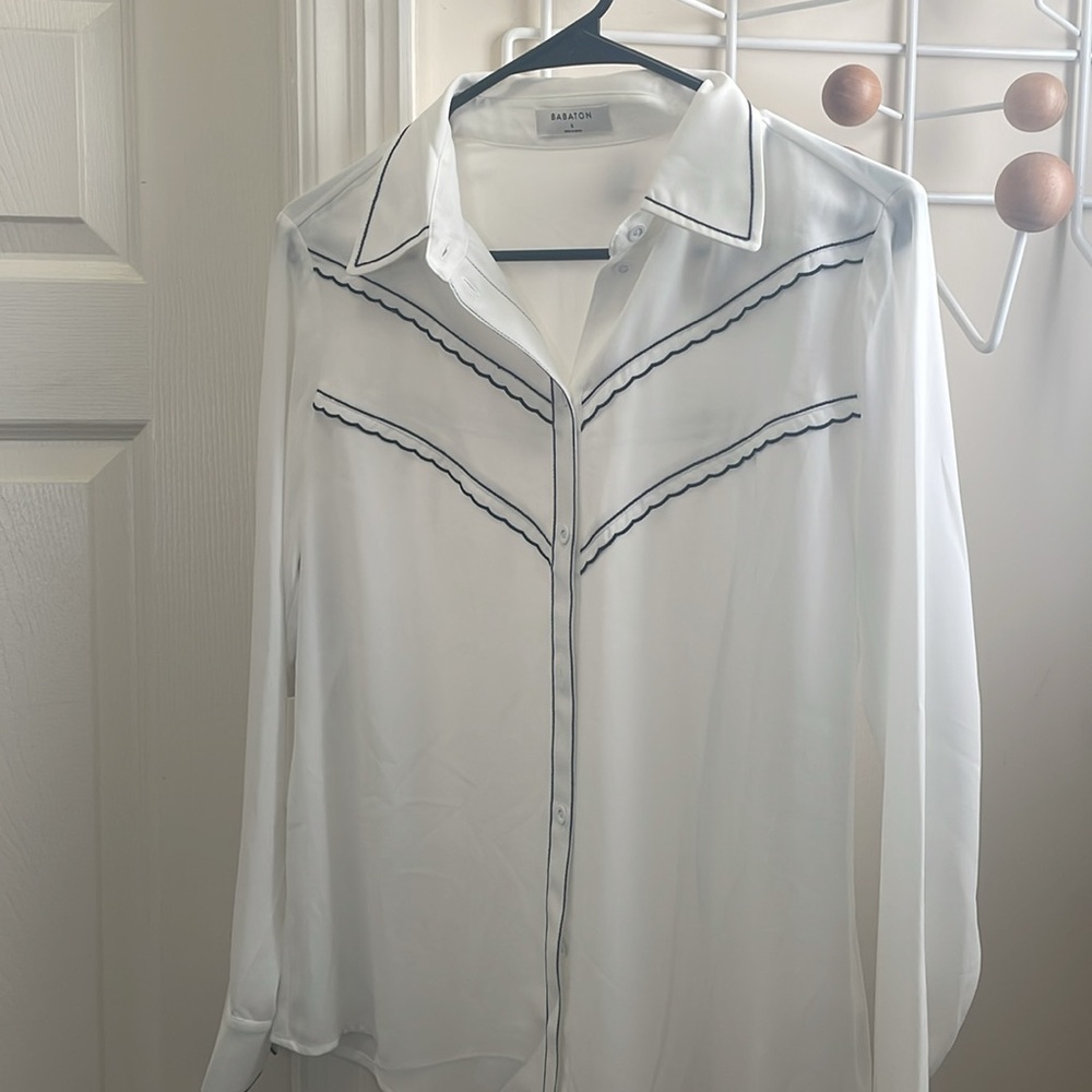 Aritzia - Babaton - NWT Cowboy Western Style Button Down Shirt White / Black- S - Picture 2 of 11